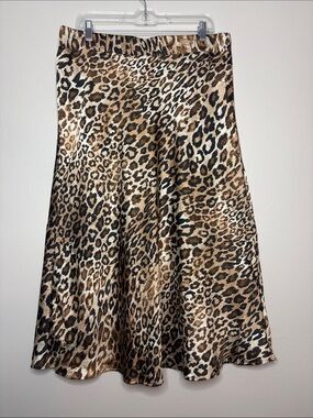 HA VER. London Leopard Print Satin Midi Skirt Built-In Lining XL